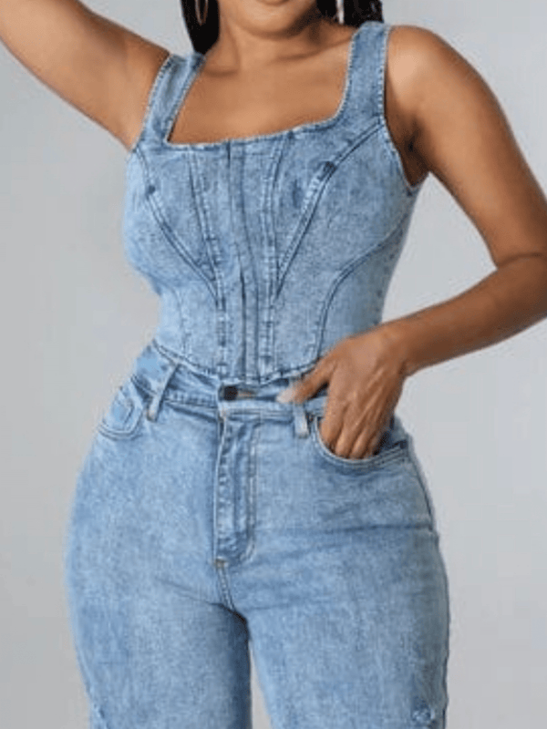 Atlanta Denim Jumpsuit - Light Wash, Fashion Nova, Jumpsuits