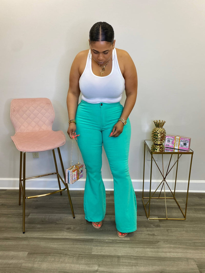 High Waist Super Stretch Bell Bottom Pants “Turquoise”