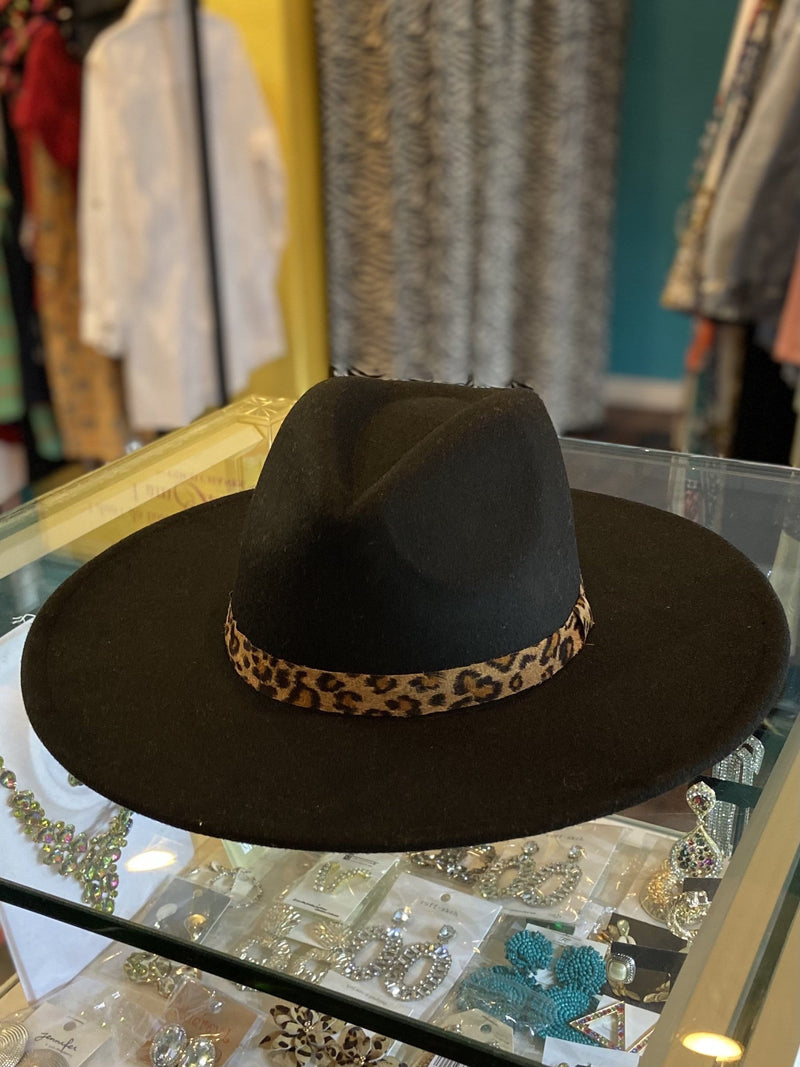 Black Fedora Hat With Leopard Band