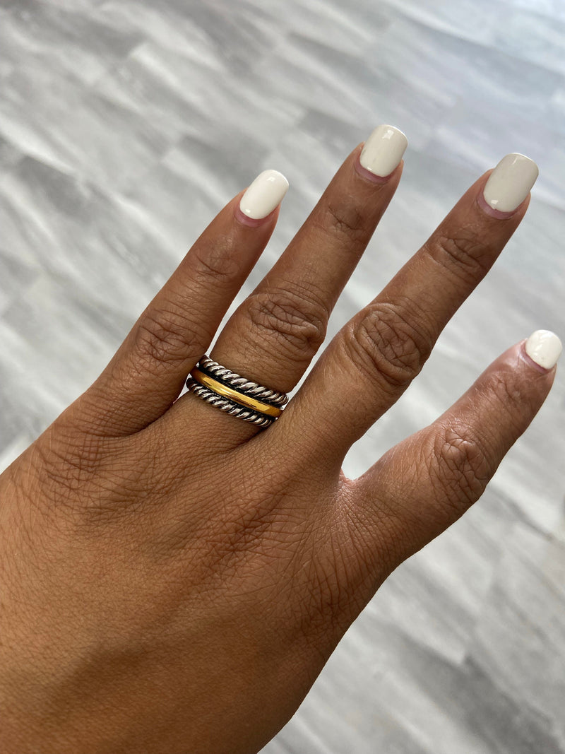 Cable Two Tone Band Ring "Gold & Silver"