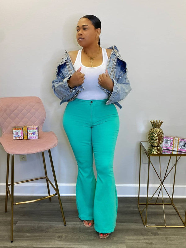 High Waist Super Stretch Bell Bottom Pants “Turquoise”