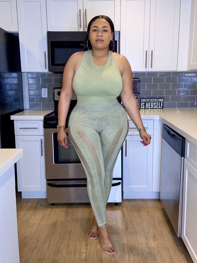 Hearty High Waist Leggings And Bra Top Set "Light Olive"