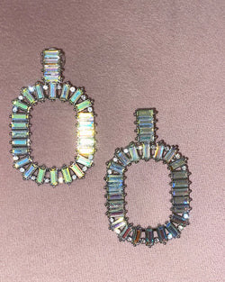 Iridescent Rectangle Rhinestone Drop Earrings