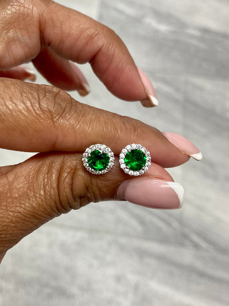 Round Cubic Zirconia Earrings (Emerald)