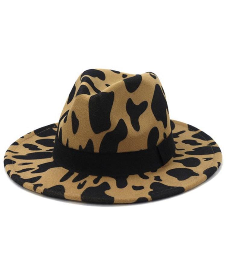 dark camel leopard print fedora hat 