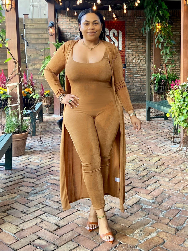Gina Backless Jumpsuit And Duster Set “Bronze”