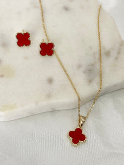 Candy Flower Necklace & Earrings (Red)