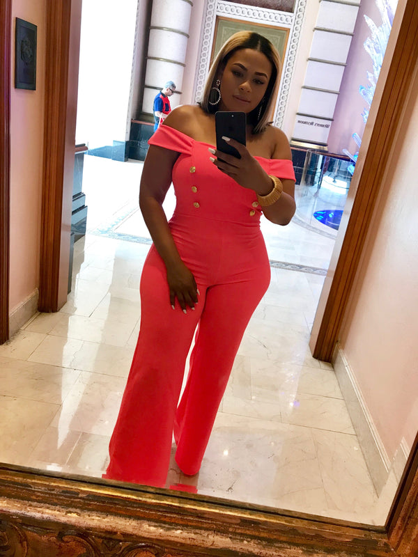 Lulu Sweetheart Neckline Jumpsuit “Neon Coral”