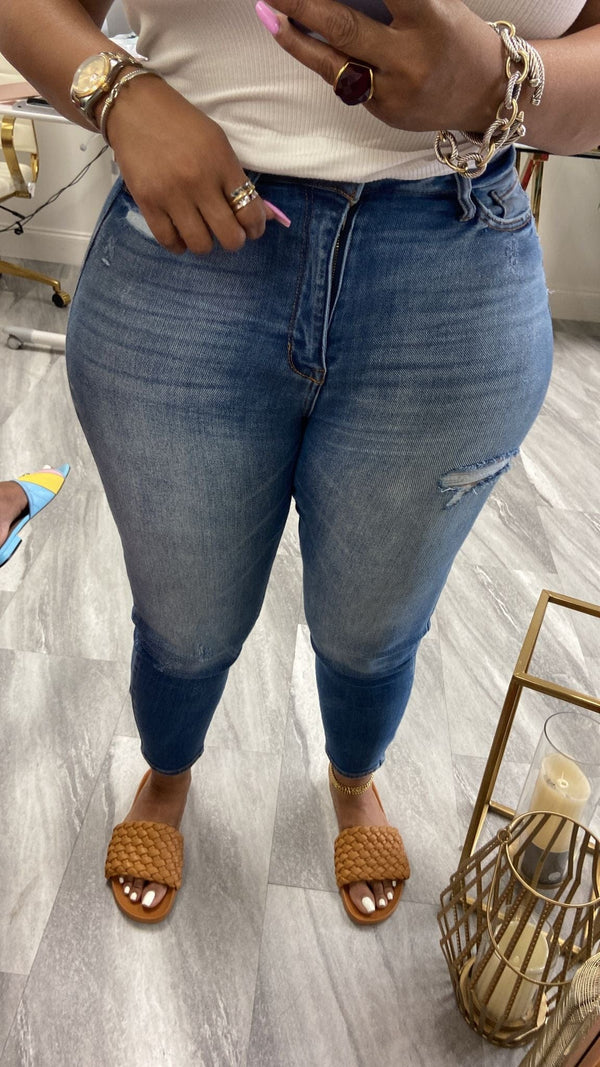 Ana High Waist Ankle Ripped Jeans "Medium Wash"