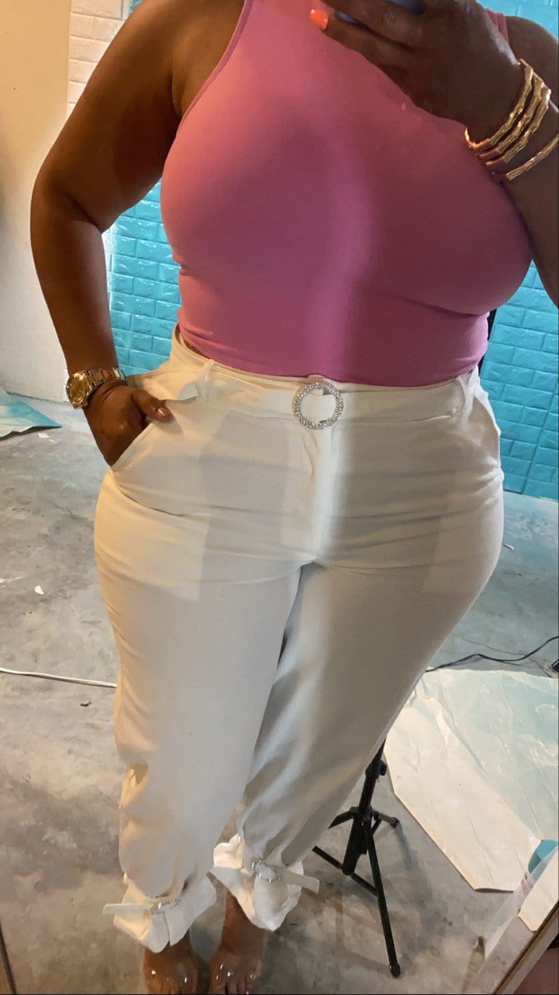 Belted Ankle Pants “White”