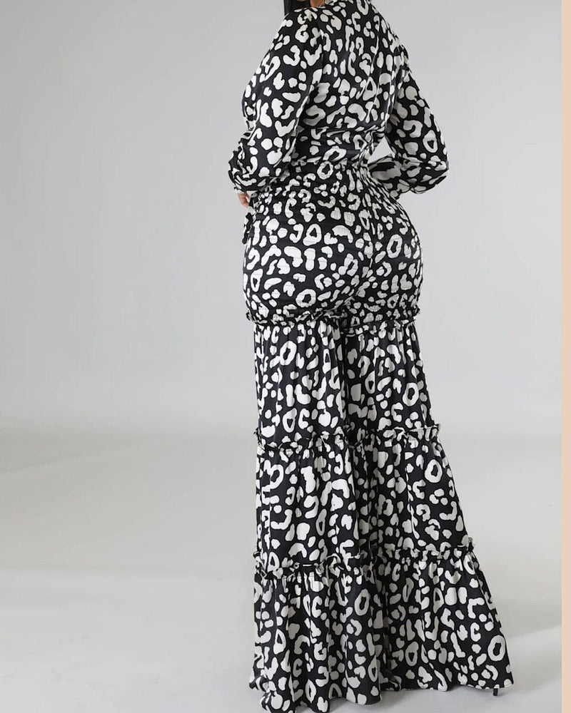 Jessy Animal Print Pants Set (Black & White)